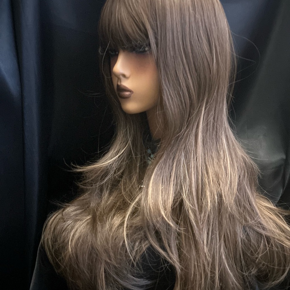 Luxurious Brown Layered Body full Bangs Long NDE Custom Blend for a Natural Look